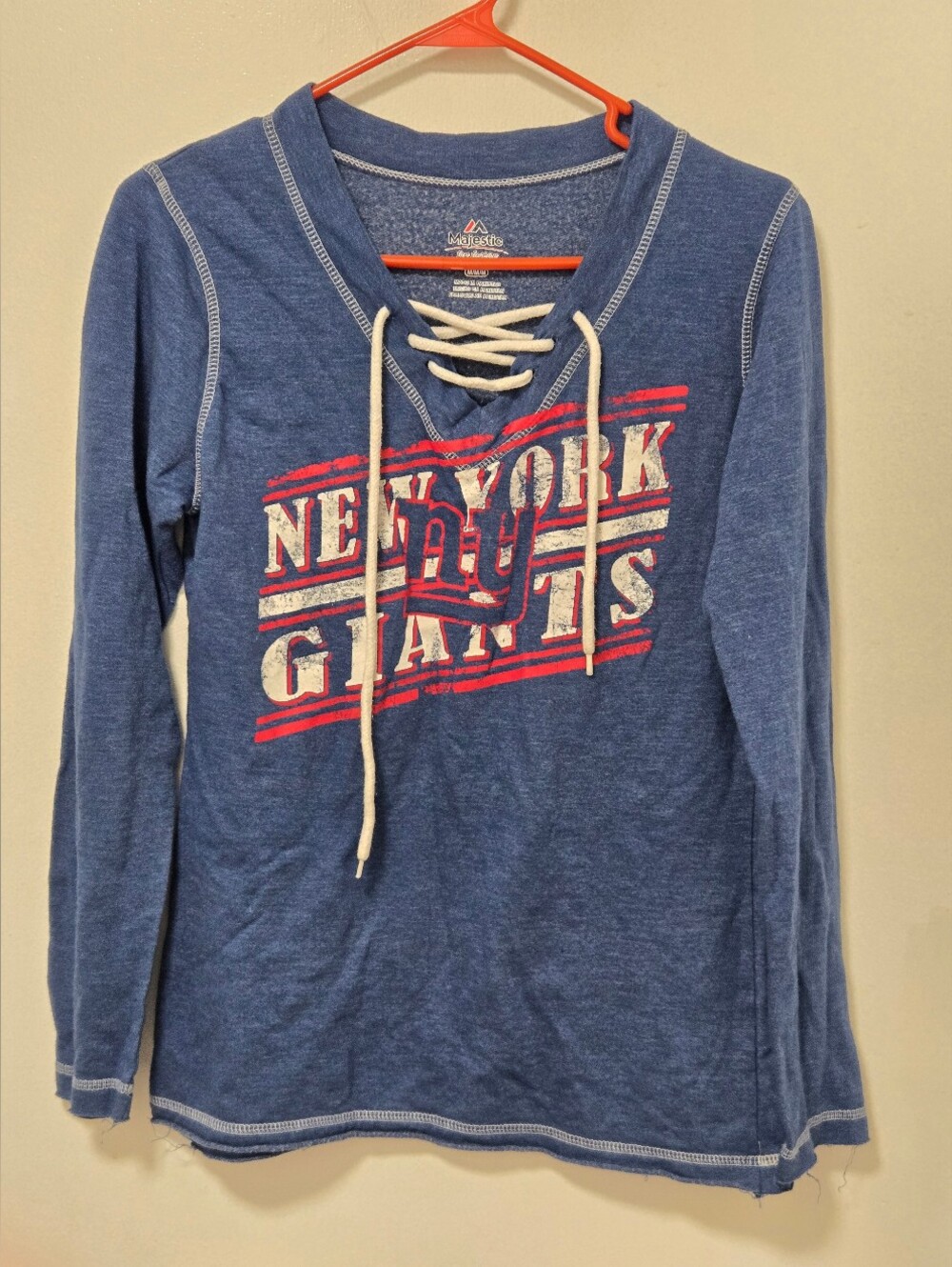 New York Giants Majestic Fan Fashion Womens Lace Up T-Shirt Sz M